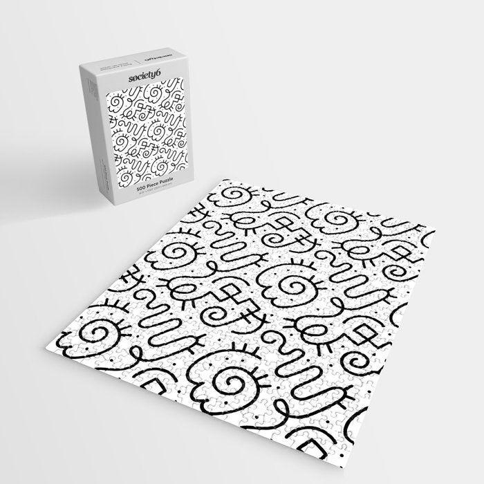 Fun black and white line doodle art pattern Jigsaw Puzzle Gallery Image 2