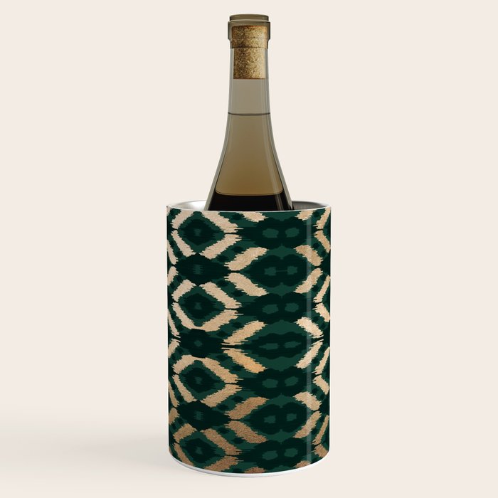 Bohemian Gold Forest Green Ikat Pattern Wine Chiller Gallery Image 3