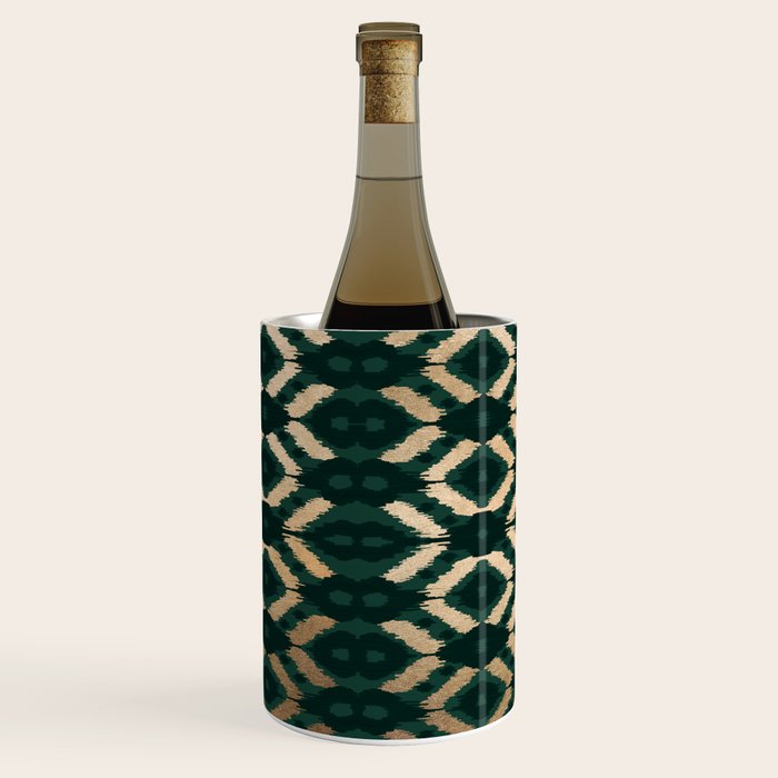 Bohemian Gold Forest Green Ikat Pattern Wine Chiller Gallery Image 2