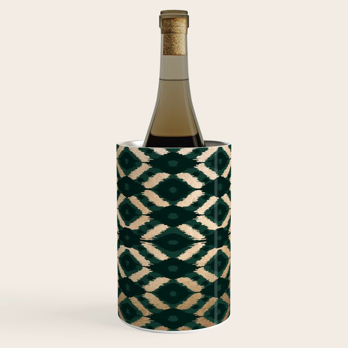 Bohemian Gold Forest Green Ikat Pattern Wine Chiller Gallery Image 1