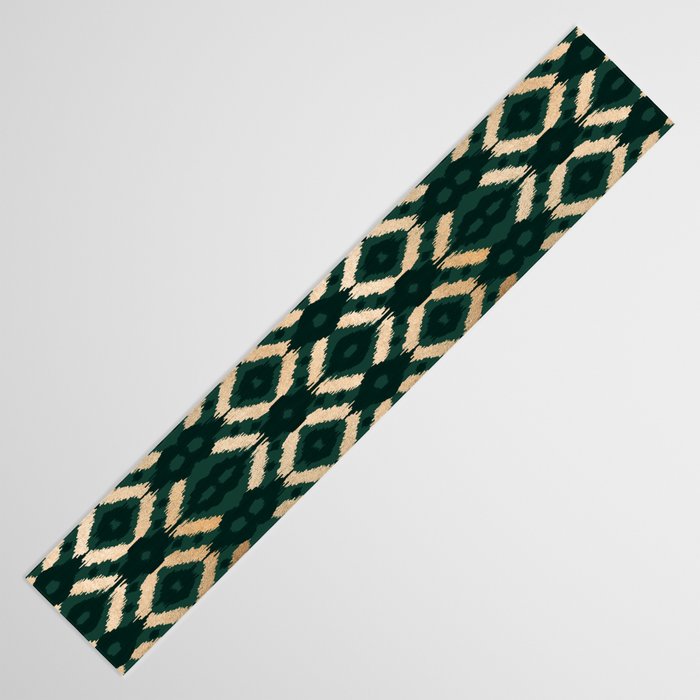 Bohemian Gold Forest Green Ikat Pattern Table Runner Gallery Image 3