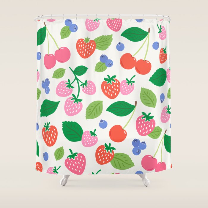 Strawberries and Cherries - Bright Colors Shower Curtain Gallery Image 1