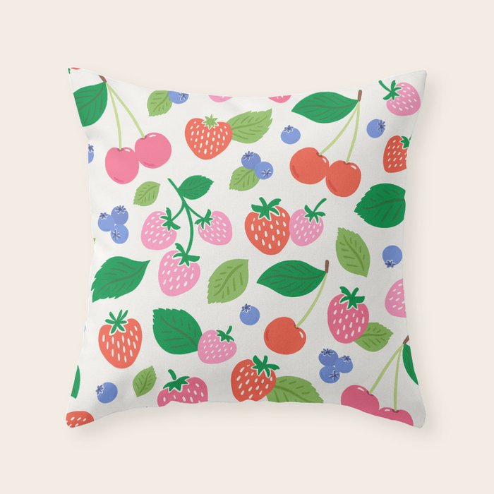 Strawberries and Cherries - Bright Colors Throw Pillow Gallery Image 1