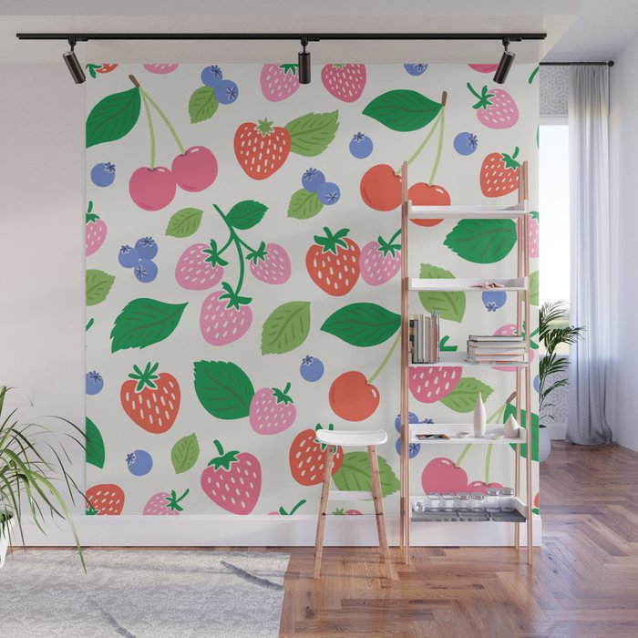 Strawberries and Cherries - Bright Colors Wall Mural Gallery Image 1