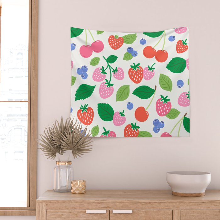 Strawberries and Cherries - Bright Colors Wall Tapestry Gallery Image 2