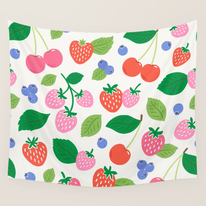Strawberries and Cherries - Bright Colors Wall Tapestry Gallery Image 4