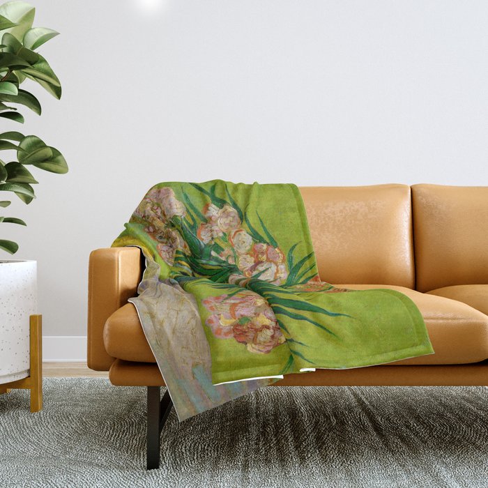 Oleanders Vincent van Gogh Oil On Canvas Floral Still Life Painting Throw Blanket Gallery Image 1