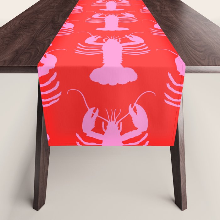 Pop Lobsters Preppy Pink and Red Pattern Table Runner Gallery Image 1