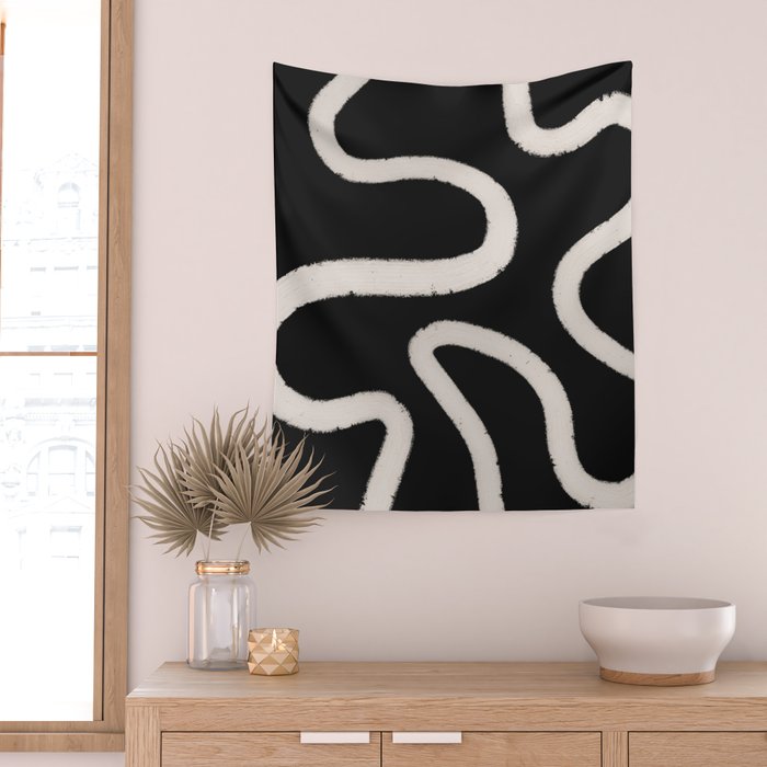 Abstract Brush Strokes: Black & White Wall Tapestry Gallery Image 2