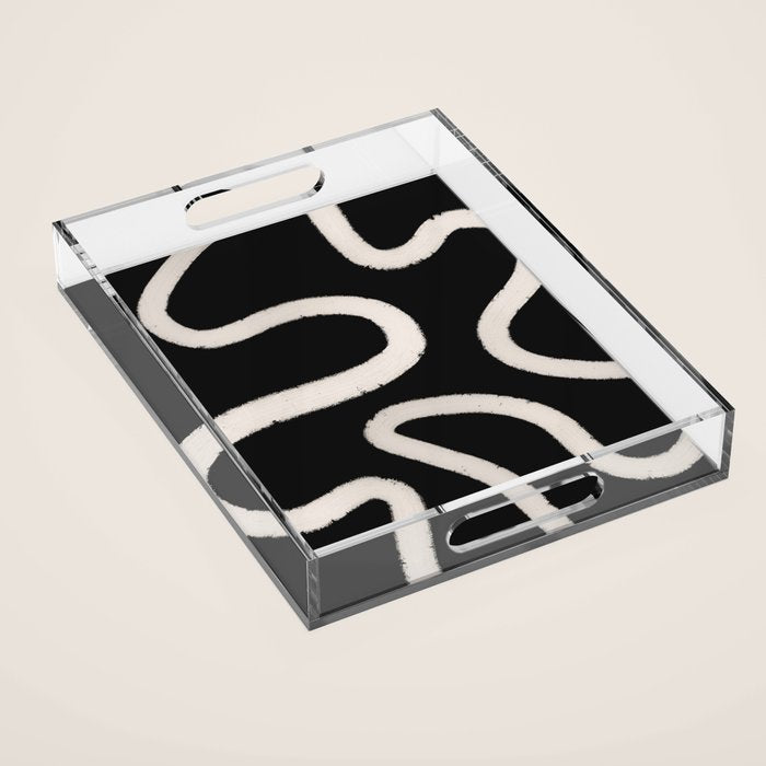 Abstract Brush Strokes: Black & White Acrylic Tray Gallery Image 1