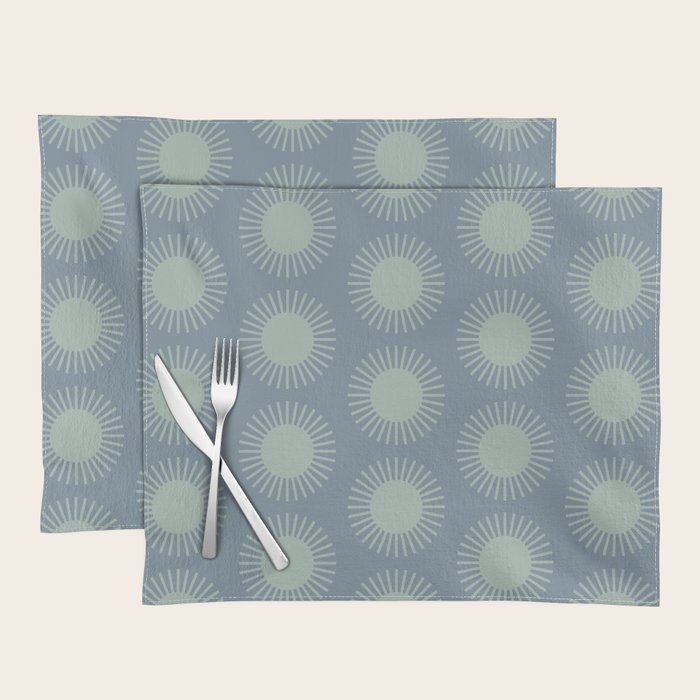 Boho Summer Sun Pattern V Neutral Blue Sage Green Placemat Gallery Image 1