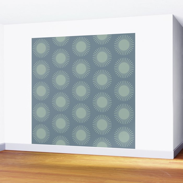 Boho Summer Sun Pattern V Neutral Blue Sage Green Wall Mural Gallery Image 2