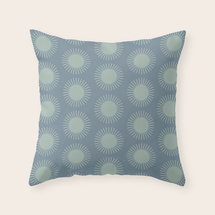 Boho Summer Sun Pattern V Neutral Blue Sage Green Throw Pillow Gallery Image 1