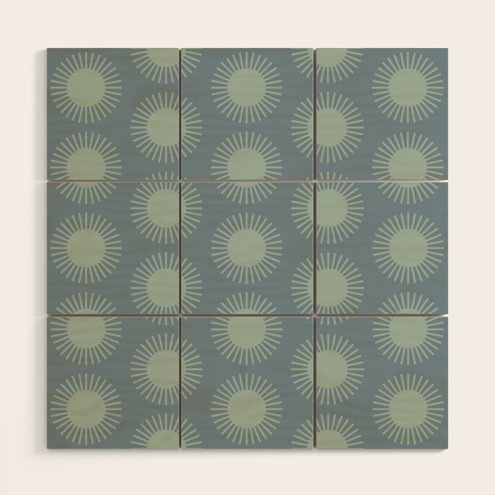 Boho Summer Sun Pattern V Neutral Blue Sage Green Wood Wall Art Gallery Image 1