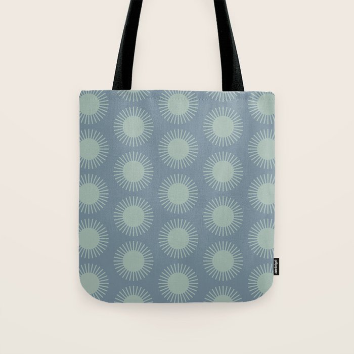 Boho Summer Sun Pattern V Neutral Blue Sage Green Tote Bag Gallery Image 1