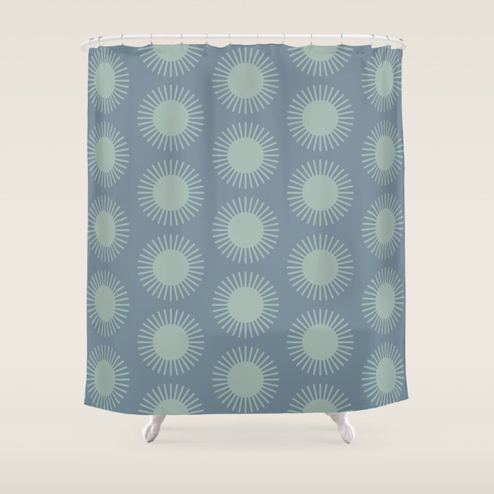 Boho Summer Sun Pattern V Neutral Blue Sage Green Shower Curtain Gallery Image 1