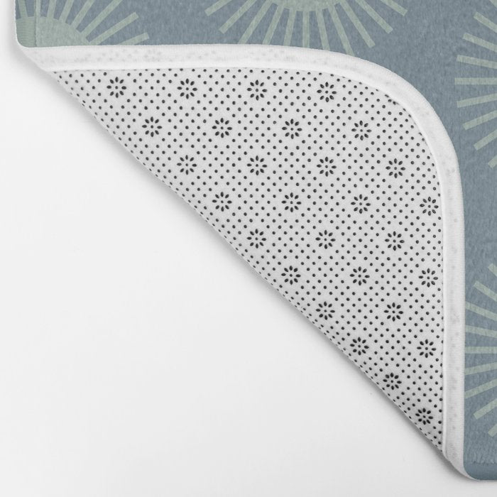 Boho Summer Sun Pattern V Neutral Blue Sage Green Bath Mat Gallery Image 2