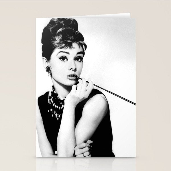 Audrey Hepburn Portrait, Black and White Vintage Art  Stationery Card Gallery Image 1