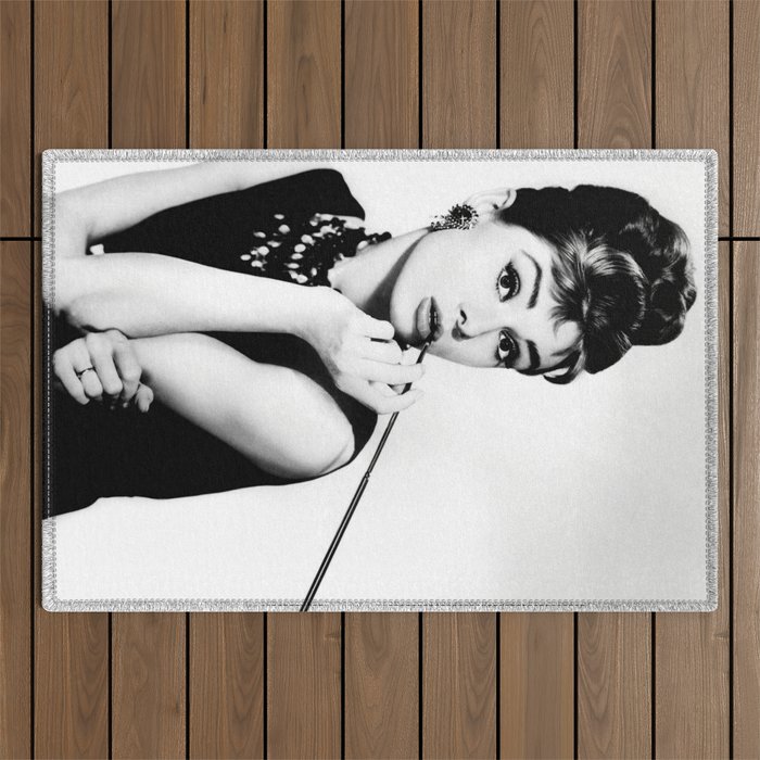 Audrey Hepburn Portrait, Black and White Vintage Art  Outdoor Rug Gallery Image 1