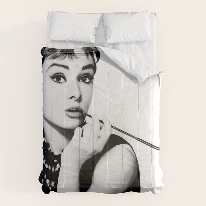 Audrey Hepburn Portrait, Black and White Vintage Art  Comforter Gallery Image 6