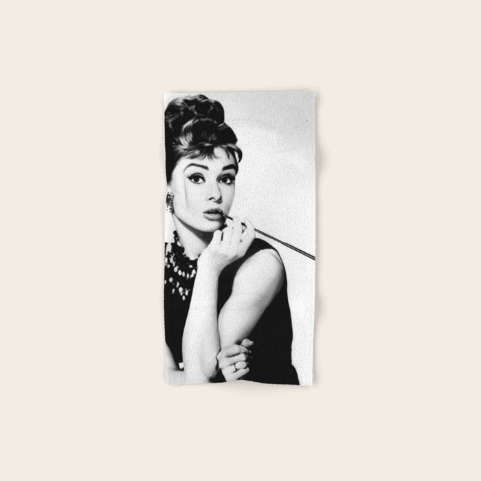 Audrey Hepburn Portrait, Black and White Vintage Art  Bath Towel Gallery Image 1