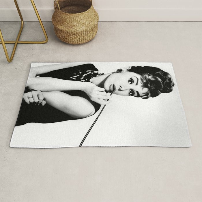 Audrey Hepburn Portrait, Black and White Vintage Art  Rug Gallery Image 1