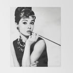 Audrey Hepburn Portrait, Black and White Vintage Art  Throw Blanket Gallery Image 2