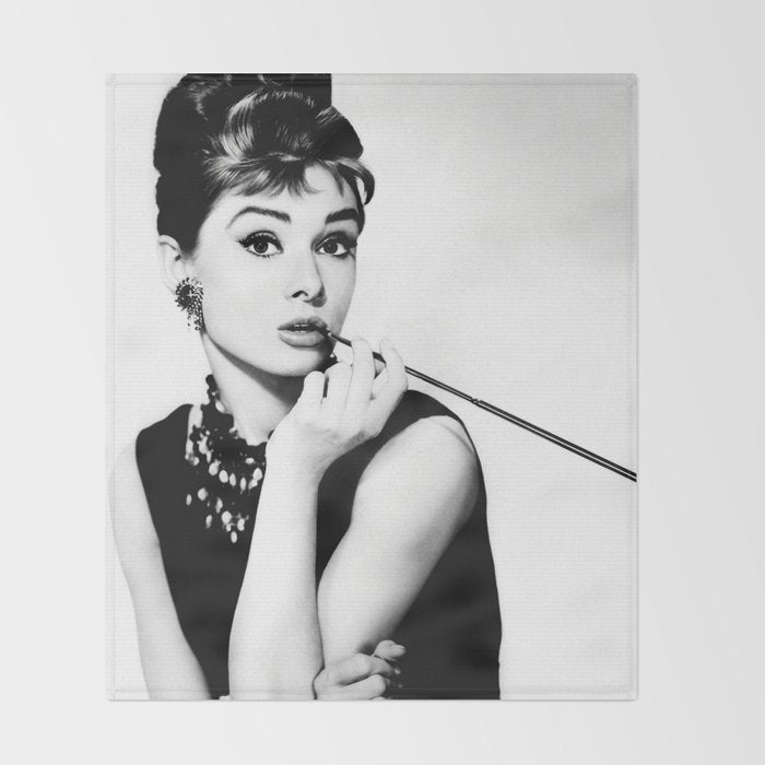 Audrey Hepburn Portrait, Black and White Vintage Art  Throw Blanket Gallery Image 2