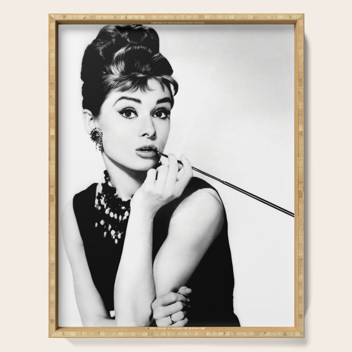 Audrey Hepburn Portrait, Black and White Vintage Art  Serving Tray Gallery Image 1