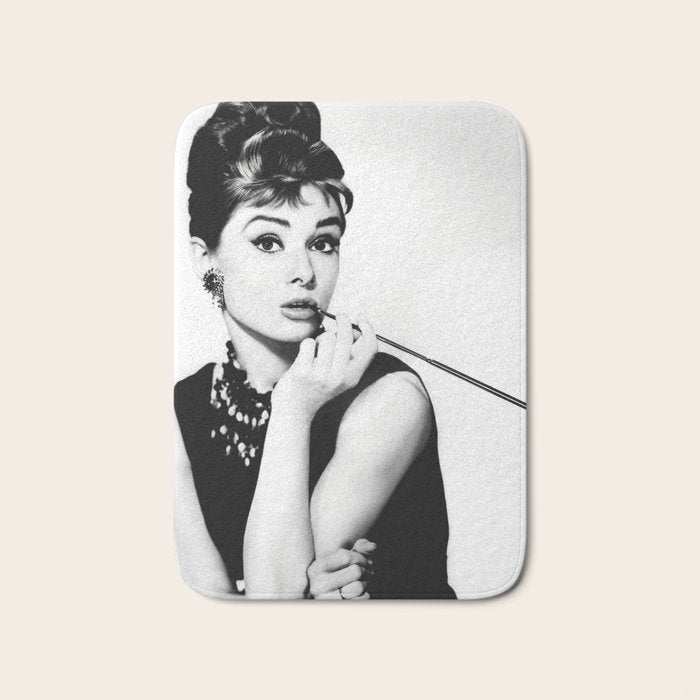 Audrey Hepburn Portrait, Black and White Vintage Art  Bath Mat Gallery Image 1