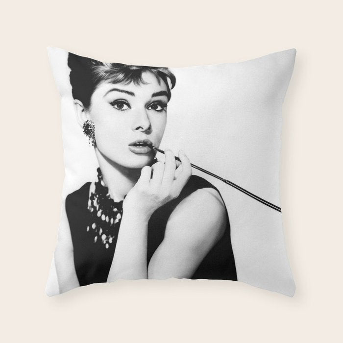 Audrey Hepburn Portrait, Black and White Vintage Art  Throw Pillow Gallery Image 6