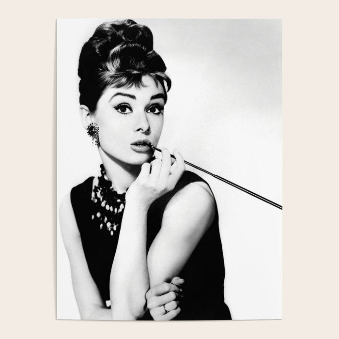 Audrey Hepburn Portrait, Black and White Vintage Art  Poster Gallery Image 1