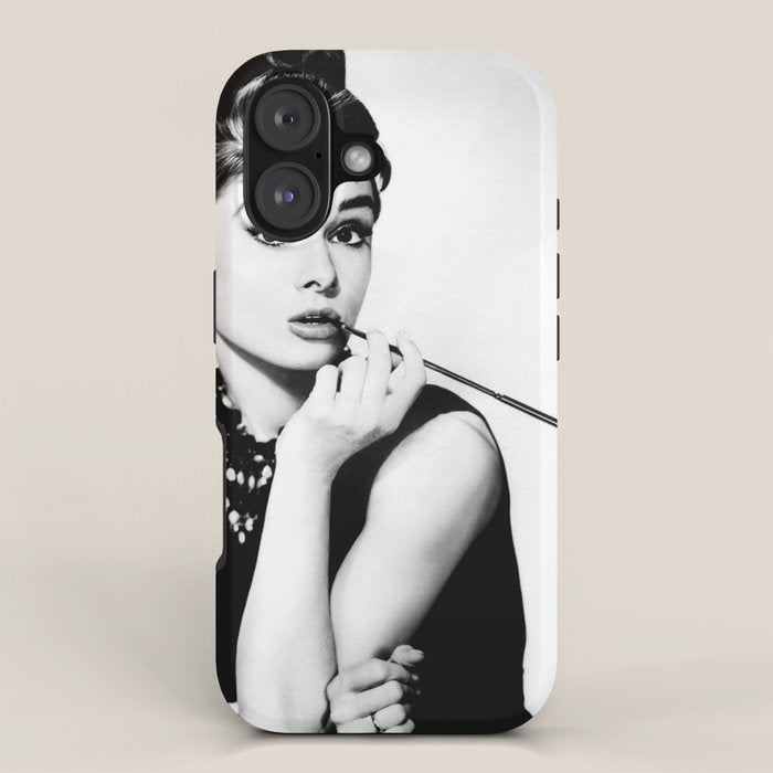Audrey Hepburn Portrait, Black and White Vintage Art  iPhone Case Gallery Image 1