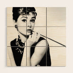 Audrey Hepburn Portrait, Black and White Vintage Art  Wood Wall Art Gallery Image 1