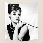 Audrey Hepburn Portrait, Black and White Vintage Art  Wall Tapestry Gallery Image 4