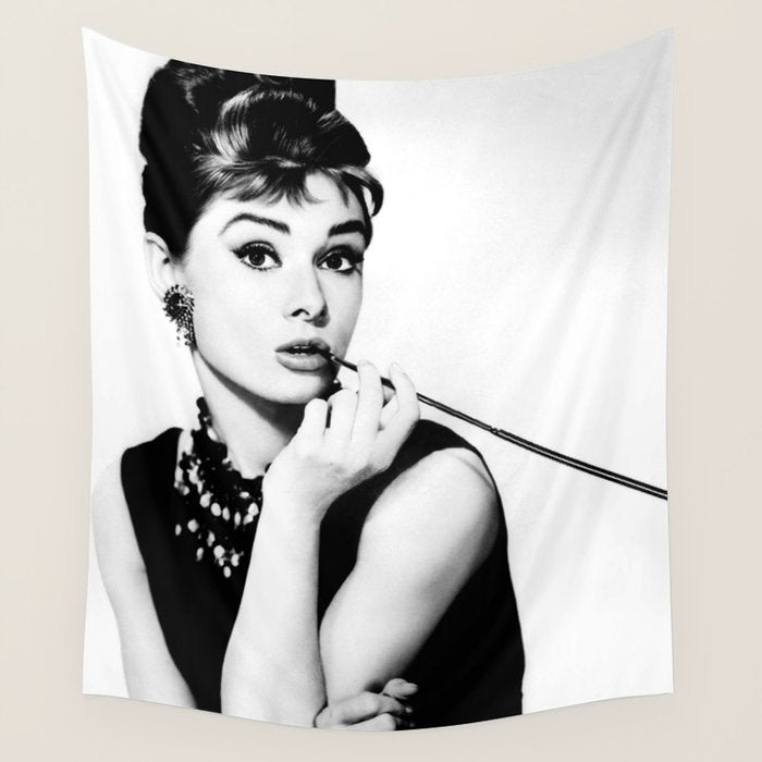 Audrey Hepburn Portrait, Black and White Vintage Art  Wall Tapestry Gallery Image 4