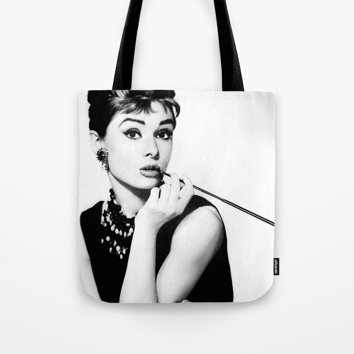 Audrey Hepburn Portrait, Black and White Vintage Art  Tote Bag Gallery Image 1