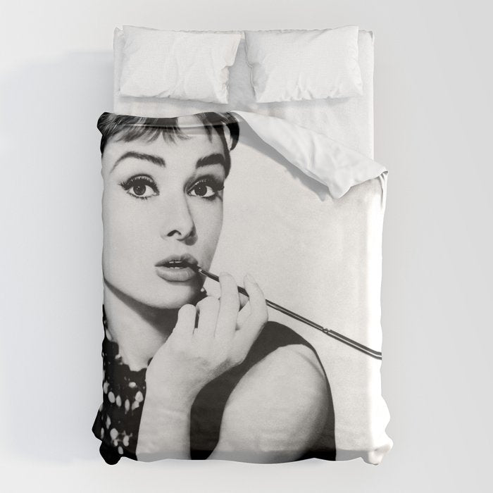 Audrey Hepburn Portrait, Black and White Vintage Art  Duvet Cover Gallery Image 6