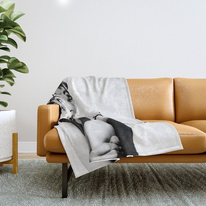 Audrey Hepburn Portrait, Black and White Vintage Art  Throw Blanket Gallery Image 1