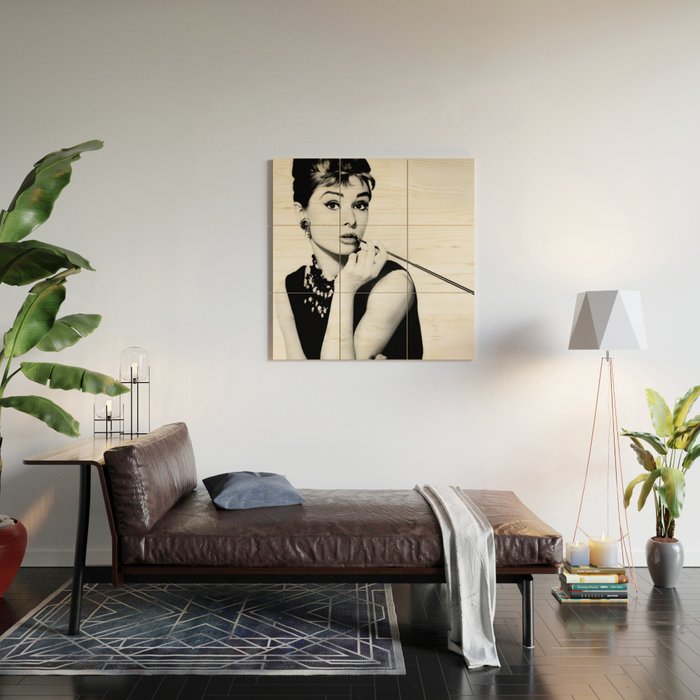 Audrey Hepburn Portrait, Black and White Vintage Art  Wood Wall Art Gallery Image 2