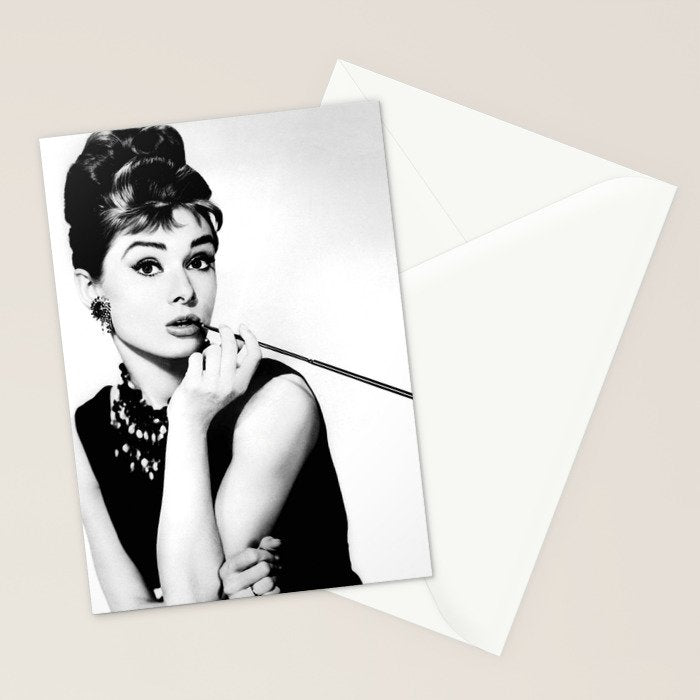 Audrey Hepburn Portrait, Black and White Vintage Art  Stationery Card Gallery Image 2