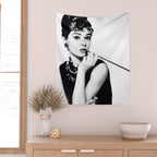 Audrey Hepburn Portrait, Black and White Vintage Art  Wall Tapestry Gallery Image 2