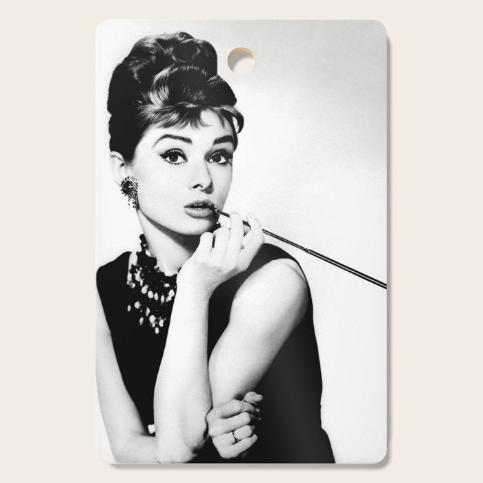 Audrey Hepburn Portrait, Black and White Vintage Art  Cutting Board Gallery Image 1