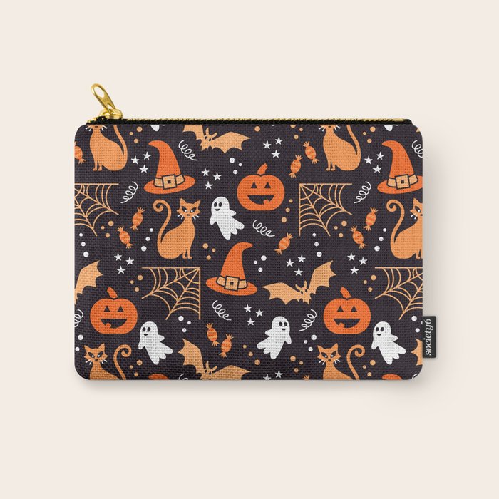 Halloween party illustrations orange, black Carry All Pouch Gallery Image 1