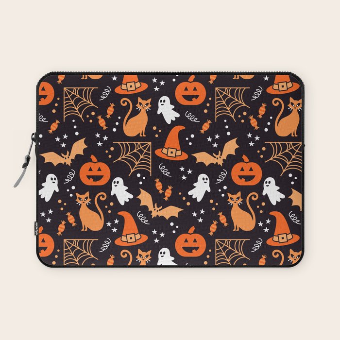 Halloween party illustrations orange, black Laptop Sleeve Gallery Image 1