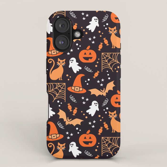 Halloween party illustrations orange, black iPhone Case Gallery Image 1