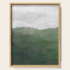 Valleys Beyond - Green Grass Hills Nature Pasture Gray Sky Clouds Abstract Nature Farmhouse Painting Serving Tray Gallery Image 1