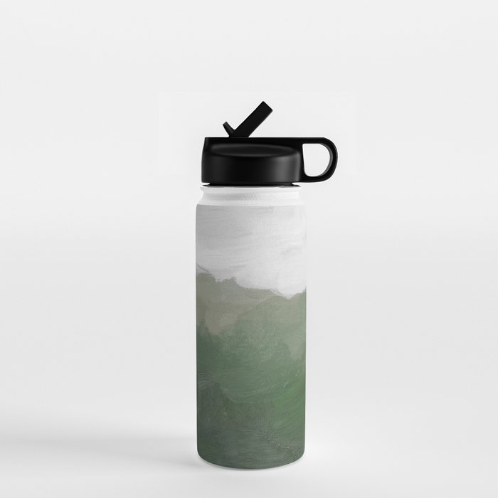Valleys Beyond - Green Grass Hills Nature Pasture Gray Sky Clouds Abstract Nature Farmhouse Painting Water Bottle Gallery Image 1