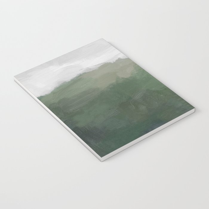 Valleys Beyond - Green Grass Hills Nature Pasture Gray Sky Clouds Abstract Nature Farmhouse Painting Notebook Gallery Image 3