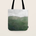 Valleys Beyond - Green Grass Hills Nature Pasture Gray Sky Clouds Abstract Nature Farmhouse Painting Tote Bag Gallery Image 1